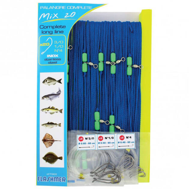 Palangre flashmer mix 50m 20 hameçons